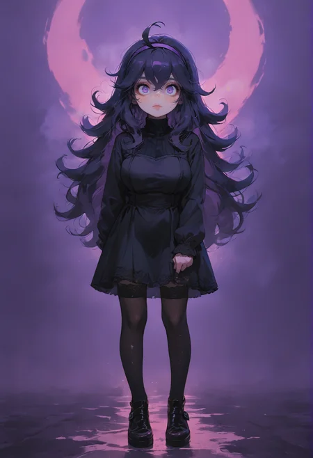 1girl, hex maniac (pokemon),purple hairband, black thighhighs, long hair,purple eyes, messy hair, @ @,  looking at viewer,
black dress,large breasts, lace, gothic style,cowboy shot,leather shoes, black suspenders,
<lora:sdxl_lightning_8step_lora:1>
score_9, score_8_up, score_7_up,score_6_up,
masterpiece, best Quality,source_anime,
dispersion effect,steam, sweat skin, vivid colours,
<lora:P0p4rtXLP:1> p0p4rt ,colorful,
