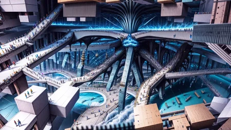 masterpiece, bird's-eye view, detailed human body, (isometric:1.3),3X zoom, Detailed world, noise, chaos, contamination, rim light, Mega Structure, infinite floor, Organic shape, <lora:add_detail:1>, <lora:Blame!:1>