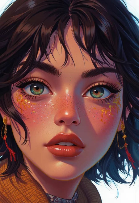 colorful art style, portrait image of a woman, face, detail eyes, sbfte, Midjourney_Whisper