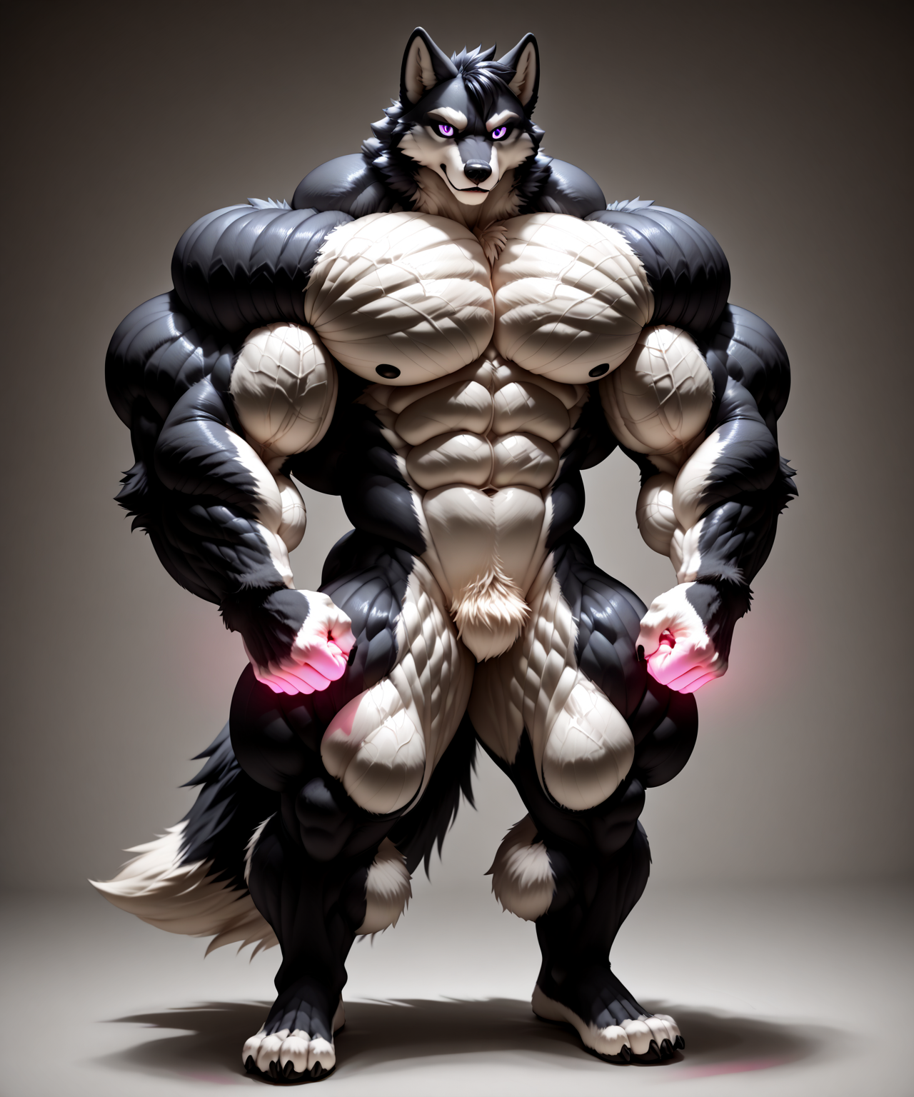 score_9, score_8, score_7, 2025 Furry Animal, Zodiac Power, Furry, Fursuit, Fursuit Furry, Furry Fursuit Animals, Fantasy Fiction, Dreamcolor, Kemono, Kemono Second Epoch, Second Era, Silicon-based Furry, Silicon-based Animals, Future technology, Furry, Fursuit, Furry Fursuit, Fursuit Animals, Fursuit Muscular Animals, Fursuit Muscles, Fursuit Muscular, Fantasy, Hyper Muscles, Hyper Muscular, Hyper Muscles Buff, Chiseled eight pack abs, Very muscular body, (body muscles very bulging:1.3), muscular and powerful build, Fictional Movies World, Multi World CG, Second Era Furry, Second Dimension Furry, Surreal Dreams, Future technology; Surreal 3D render, Kerberos Blade, Masterpiece, Glowing Fist, Werewolf, solo, looking at viewer, Male Anthropomorphic Wolf, Large, muscular anthropomorphic red canine, (body type:1.2), (musculature:1.3),  center of frame,  standing,  facing viewer,  (expression:1.1)  serious, (detailed fur:1.1), bold lines,  stylized design,  reddish hue,  simple shading,  anime art style,  digital painting,  character design, (detailed musculature:1.3), (action:1.1), (clothing:0.0) ,(accessories:0.0), (ethnicity:0.0), (age:0.0), (facial features:1.1), (pose:1.1), darker background, simple composition, bold outlines, cartoonish aesthetic, (background:1.0) shaded purple-grey gradient,  flat color palette,  photorealistic style,  full body shot, wide angle, intense expression, action pose, huge body, big muscle, massive muscles, absurdly massive physique, large muscles, big muscles, gigachad muscular, huge muscles, exaggeratedly large physique, powerful and huge, flexing large muscles, extremely muscular, muscular!!, extreme muscles, exaggerated muscle physique, very buff, muscular and terrifying, serious expression, monster wolf, wolf boy, muscles wolf boy, Huge Muscles boy, Super Muscles boy, Super Muscular buff, muscles flesh swell, embedding:zPDXL, full body close-up shot.