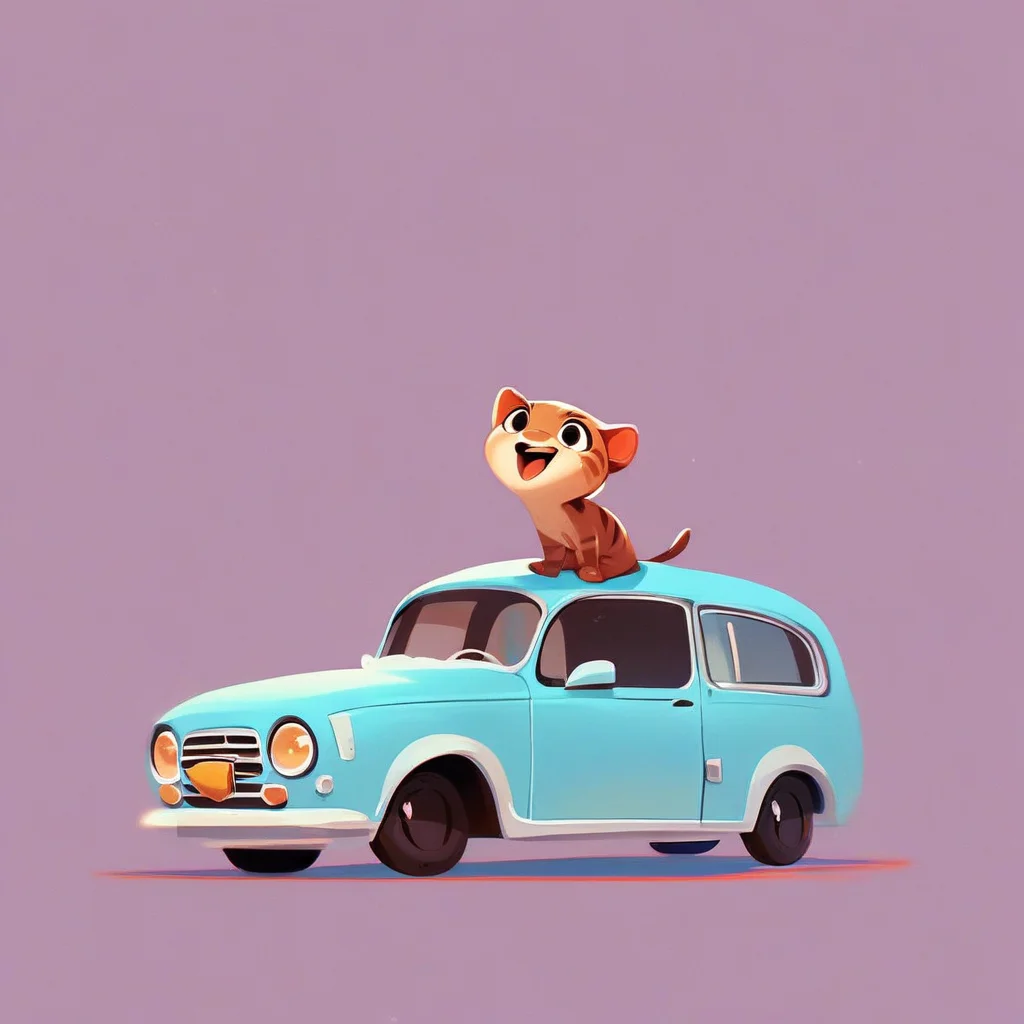 aaAR7fd, score_9,score_8_up,score_7_up,score_6_up, solo, cute, no humans, animal focus, open mouth, tongue out, car, American shorthair, walk, full body, happy, purple background, source_anime,