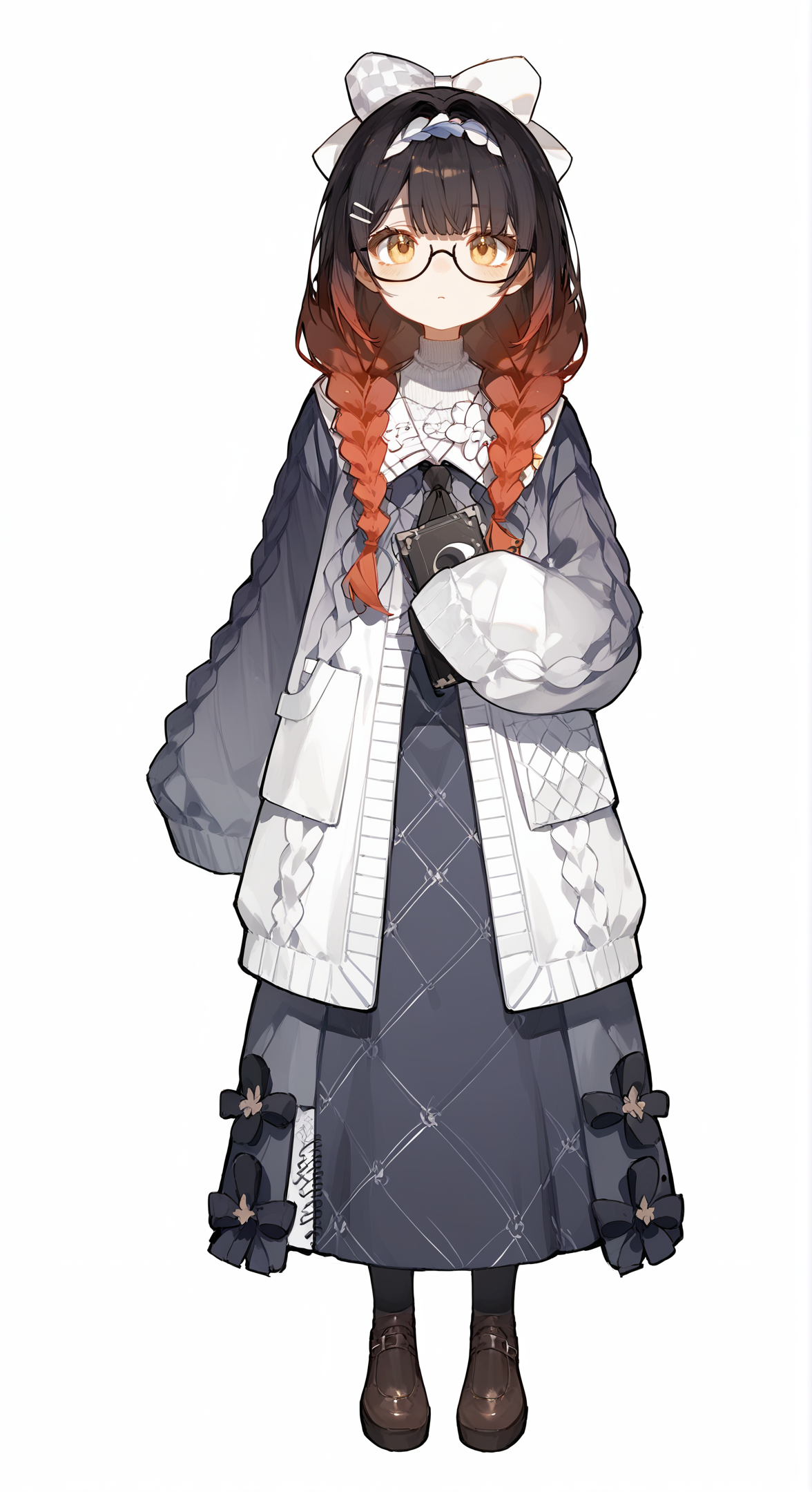 score_9, score_8_up, score_7_up, 
<lora:joi_void_pony:0.92>, joi_void_pony, twin braids, glasses, 1girl, full body,