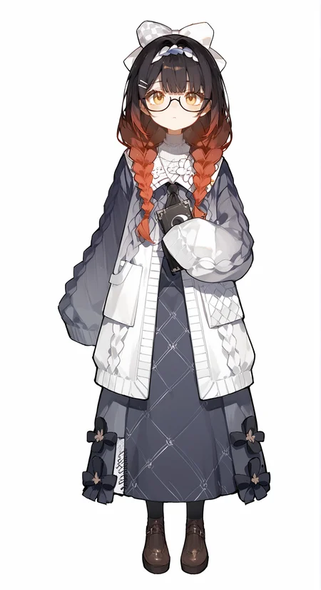 score_9, score_8_up, score_7_up,
<lora:joi_void_pony:0.92>, joi_void_pony, twin braids, glasses, 1girl, full body,