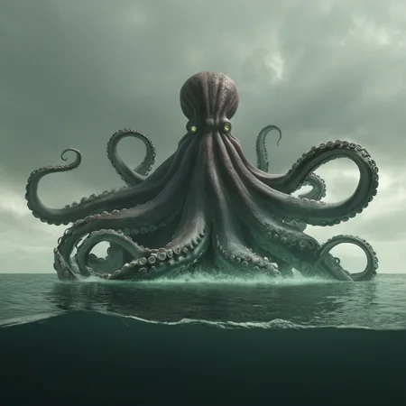 Horror-themed, <lora:perfection style:0.6>
<lora:Chiaroscuro Lighting Style:0.6>
<lora:carcosa city style v2:0.9>
In an ancient and mysterious world a giant monstrous octopus is in the air above a body of water,outdoors,water,no humans,glowing,ocean,scenery,tentacles,monster,watercraft,giant,cave , detailed, real, different, unique, cinematic, dramatic, concept art, filmic, detailed background, detailed settings, artstation, carcosa city style, Eerie, unsettling, dark, spooky, suspenseful, grim, highly detailed