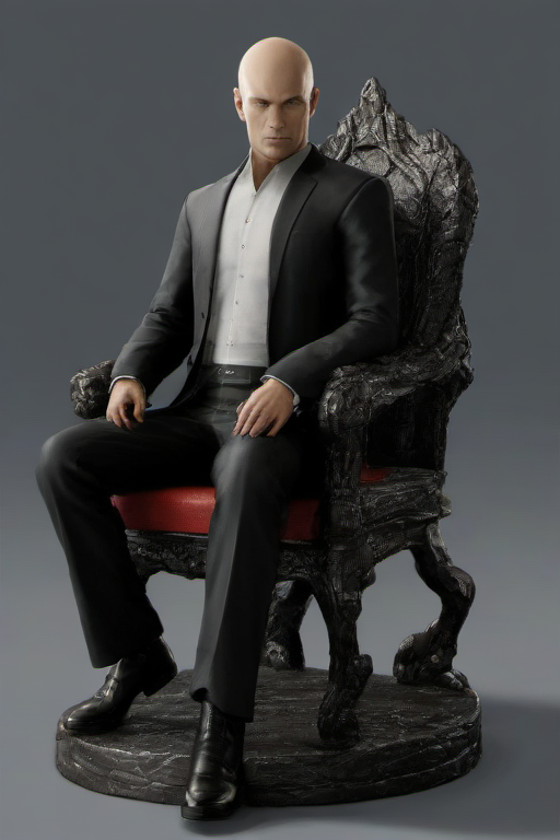 masterpiece,high quality,
 <lora:PE_Hitman47:0.8>  PEHitman,bald,
sitting on a dragon
