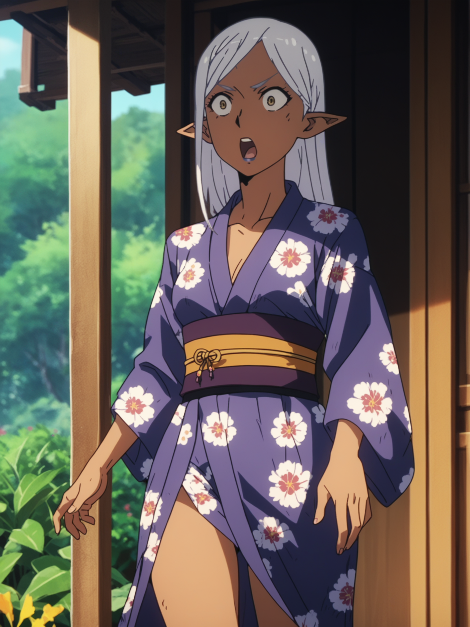 <lora:happy_tentacle-yao-v0.4-000035:1>, ht_yao, yukata, summer festival , 1girl, solo, cowboy shot, thighs , , ( surprised :1), , looking away , standing , facing viewer , score_9, score_8_up, score_7_up, score_6_up, score_5_up, score_4_up
