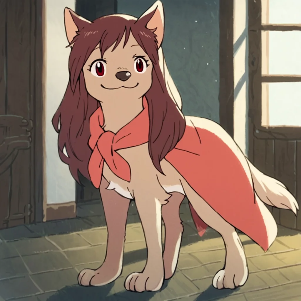 score_9, score_8_up, score_7_up,(masterpiece),(best quality),,WCYuki, red eyes, brown hair,long hair,full body, standing, solo,room,smile, <lora:WCYuki_V9:1>, feral,tail, wolf