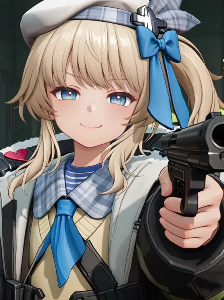 detailed background, posing, rating safe,
<lora:vepley.pony:1>,
vepley,
half-closed eyes, smug,
shotgun, aiming viewer,