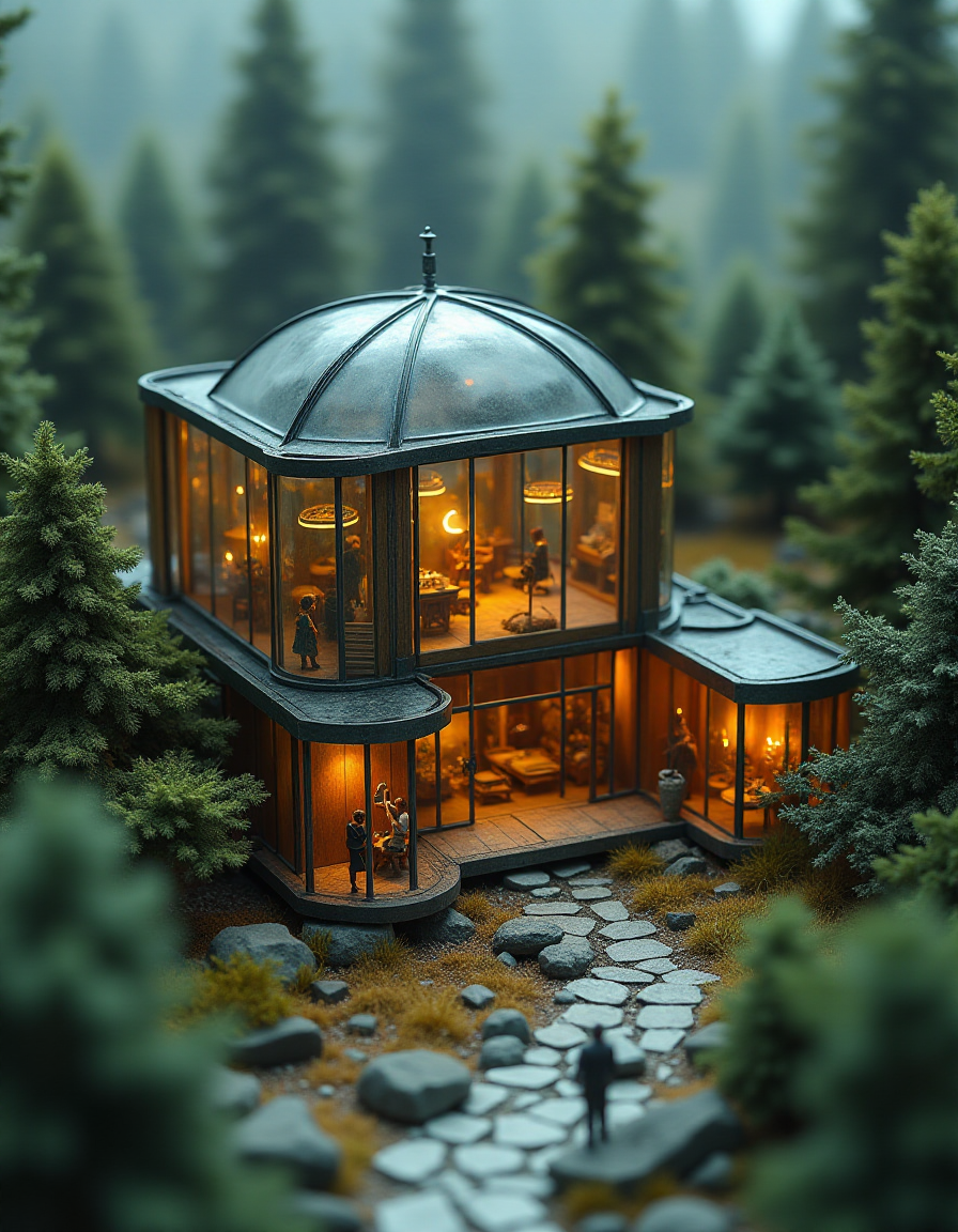 (indoor,very wide isometric view,tilt-shift lens:1.6), (miniature,diorama,no_realistic,no_photo:2) of (stasis _chamber:1.5), glass building