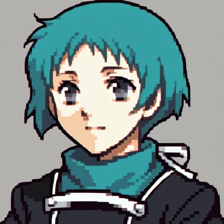 score_9, score_8_up, score_7_up, source_anime BREAK 1girl, solo,
<lora:zs_FEGBAPortraitsXL:1> fegbaportraits, portrait, white background,
 <lora:zs_FuukaXL:1> fuukadef, aqua hair, short hair, grey eyes, black school uniform, green turtleneck,