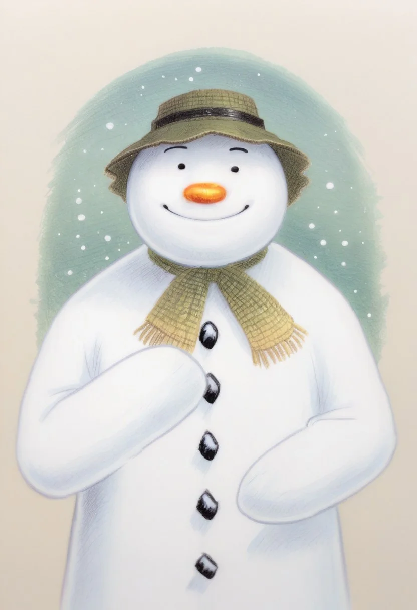 score 9, score 8, score 7, 1boy, solo, sn0wman, snowman, smile, closed mouth, upper body, black eyes, orange nose, hat, scarf, buttons, detailed, masterpiece,