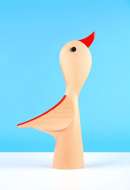 (expert craftsmanship:1.8), (high resolution, product photography, photo studio background:1.2), (modern wooden toy animal, avian, bird:1.8), (fine wood, realistic wood material:1.5), (simple form, abstract form, multiple parts:1.9), (finely crafted parts, simple shape, elegant shape, ambiguous shape, stout shape, innocent shape:1.4), (comfortable, playful, friendly:1.5), (tall, whimsical:1.7), (Bauhaus Design aesthetic, made in Denmark:1.7)