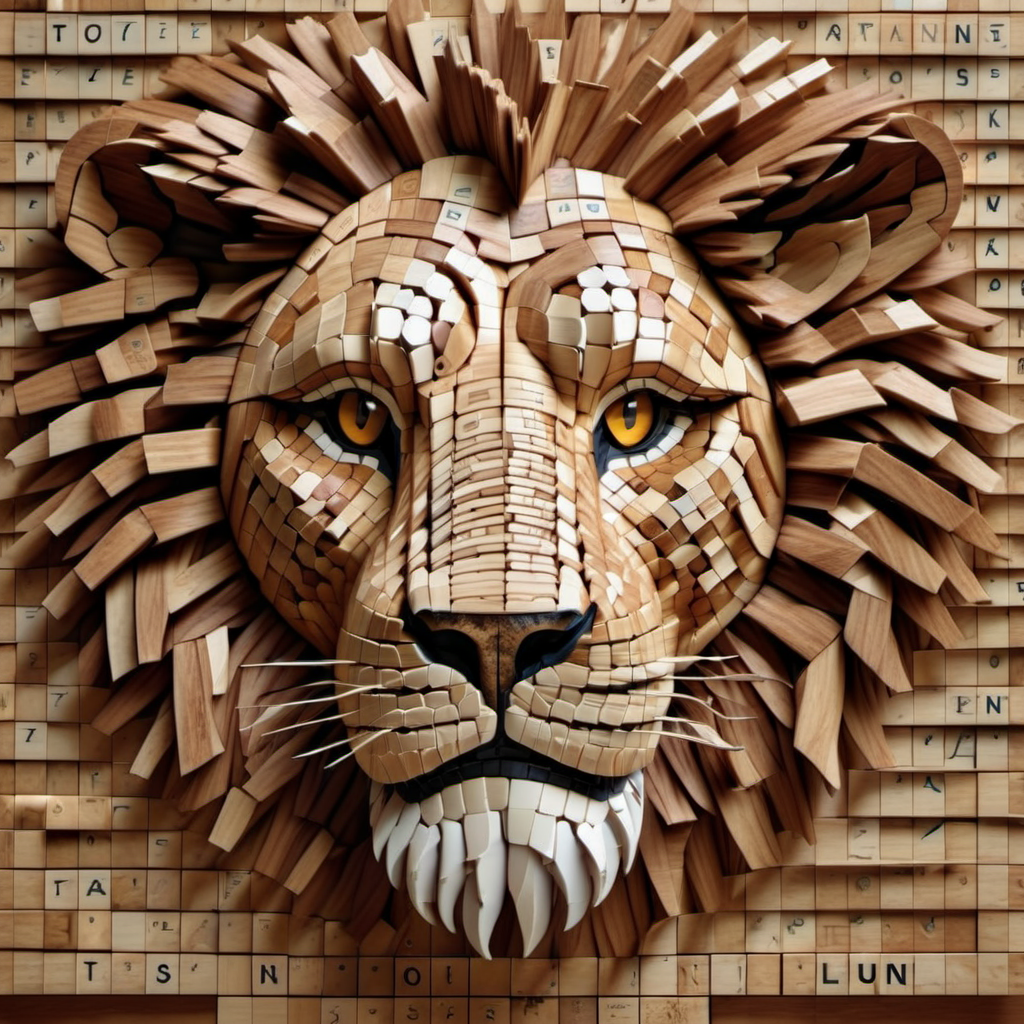 close up of lion made out of scrabblestyle    , <lora:scrabblestyleXL_LoRA:1>