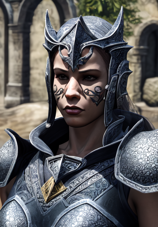a woman, sfw, <lora:Nord-Female:0.8>, Nord-Female, 1girl, solo, portrait, steel armor, facial mark,, diamond body, (masterpiece, best quality, absurdres, detailed, ultra-detailed:1.3), hot