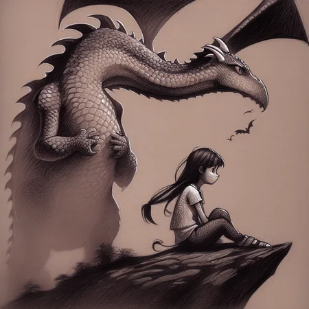 drawix5 drawing Sad dragon and girl <lora:drawix5:1>