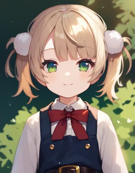 score_9,score_8_up,score_7_up,score_6_up BREAK official art,solo,outdoors,upper body,(portrait:1.5),looking at viewer,facing viewer,aged down,child,shigure ui (vtuber),short hair,light brown hair,twintails,pom pom hair ornament,hair intakes,green eyes,school uniform,bangs,red bow,collared shirt,white shirt,long sleeves,belt,black dress,sleeveless dress,pleated dress,pinafore dress,flat chest,kneehighs,white socks,black footwear,uwabaki,<lora:Shigure Ui(vtuber)-Pony:1.4>,<lora:Smooth Anime Style LoRA XL:0.8>,