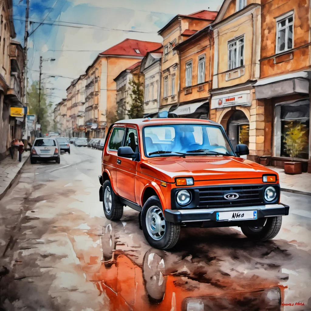 a painting of lada_niva in town, contrast, colorful <lora:lada_niva:1>