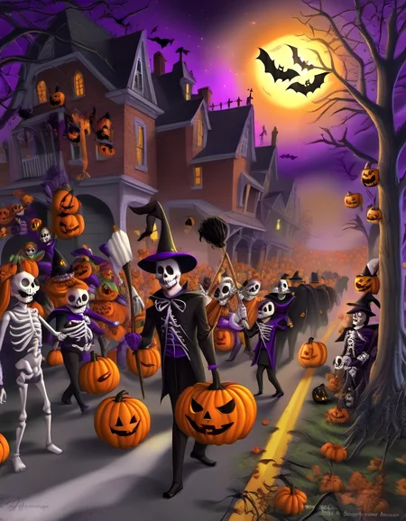 Halloween Parades, Costume Processions, Themed Floats, Marching Bands, Community Participation, Halloween Celebrations., sharp focus, detailed, sub surafce scattering, glow, dust, volumetric light <lora:TOONER_1_RC:0.9>