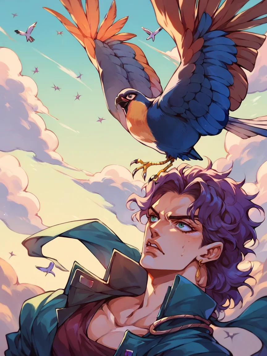 score_9, score_8_up, score_7_up, score_6_up, <lora:j0j0XLP:1> j0j0, (jojo bizarre adventure:0.3), bird,