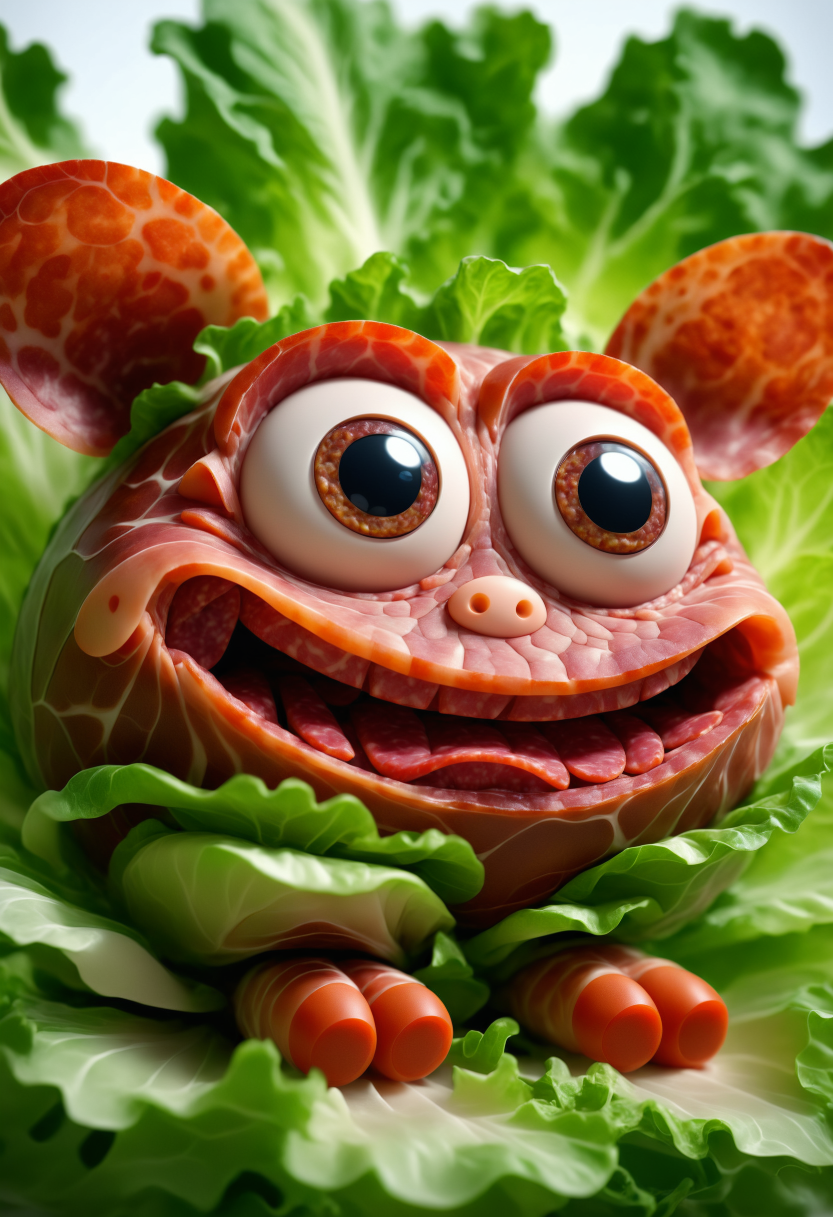 pig made of dvr-slm in a lettuce leaf, closeup cute and adorable, cute big circular reflective eyes, Pixar render  ilya kuvshinov, studio lighting, octane render, dynamic lighting, fantasy art, pixar style, by Artgerm, face by Otto Schmidt
<lora:dvr-slm:0.8>