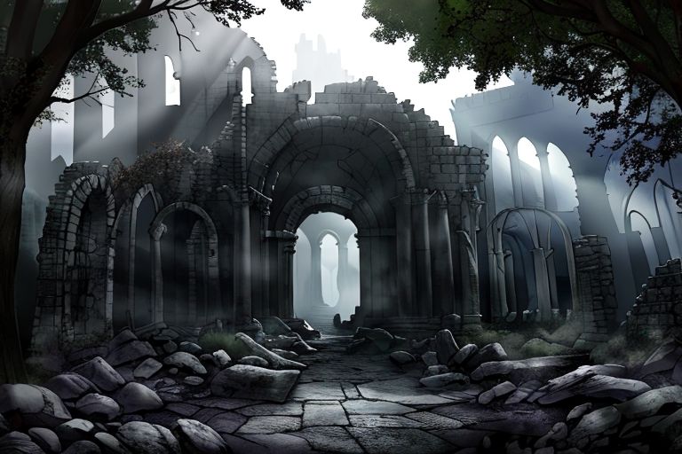 (masterpiece:1.2), (best quality,:1.2), 8k, HDR, ultra detailed, ((photorealistic)), professional light, cinematic lighting, fashion photography, ambient lighting,<lora:detail_slider_v4:3>, sinister ruins in a dark forest, FanRu <lora:FantasyRuins-10:0.7>, epiCPhoto