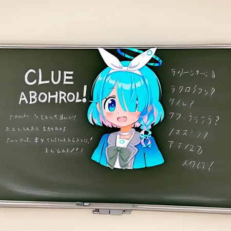 great quality,chalkboard,traditional media,1girl,solo, cropped torso,blue hair, arona \(blue archive\),serafuku,clue school uniform