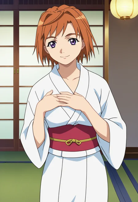 score_9, score_8_up, score_7_up, source_anime,
BREAK
1girl, solo,
<lora:shiMaiTokihaV1:1>, shimaitokiharng, orange hair, purple eyes, short hair,
japanese clothes, white bathrobe, hand on own chest, red sash,
looking at viewer, smile,
indoors,