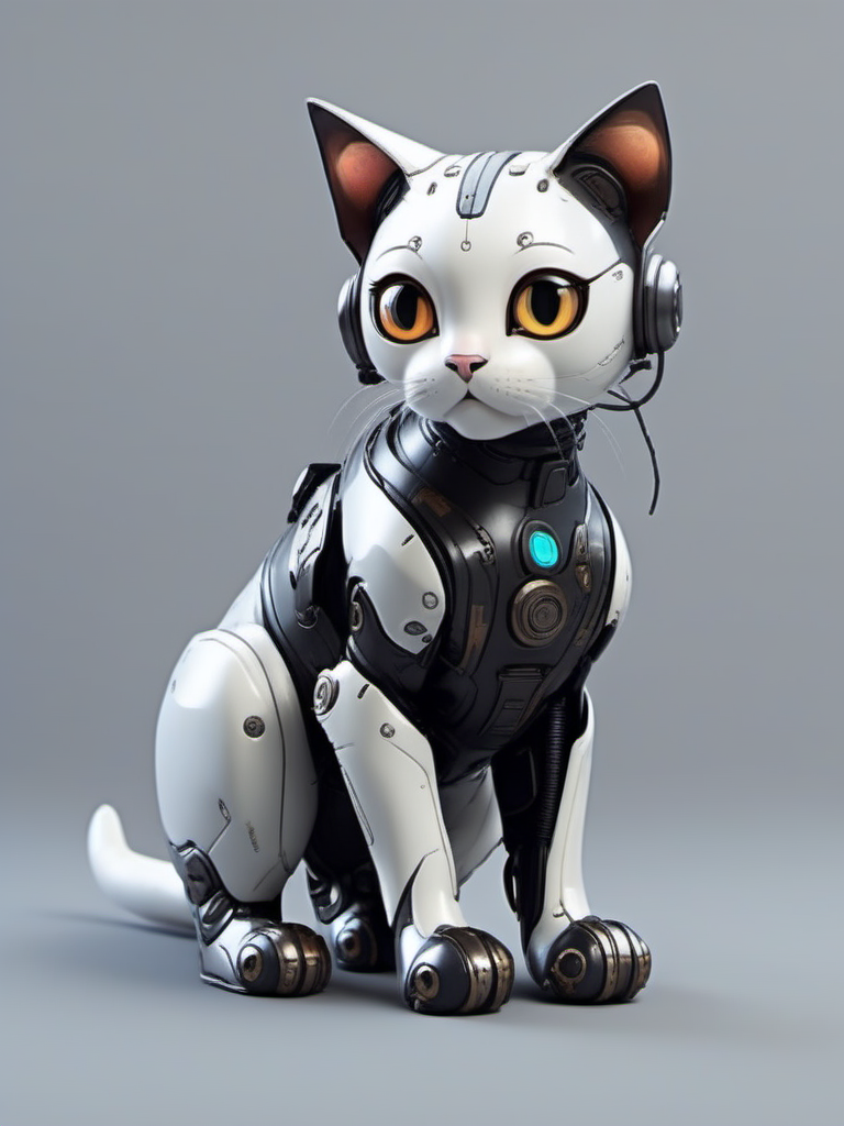 jixie,This is a mechanized cat with a cyberpunk style. The cat's head is slightly tilted downward,as if it is looking at something or someone with interest,<lora:ä»¿çæºæ¢°V1:0.7>,