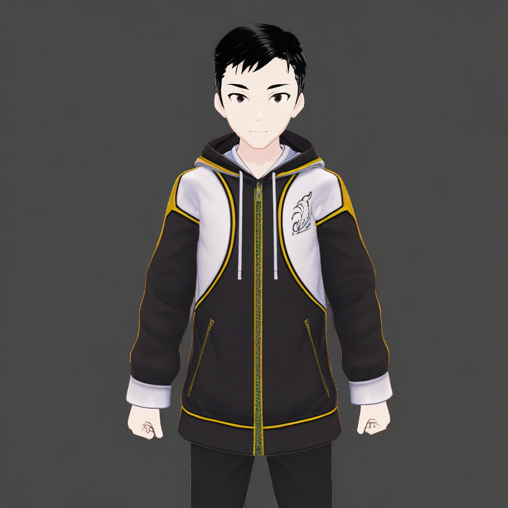harmard, black hair, short hair, brown eyes, 1boy, solo, solo focus, jacket, black pants