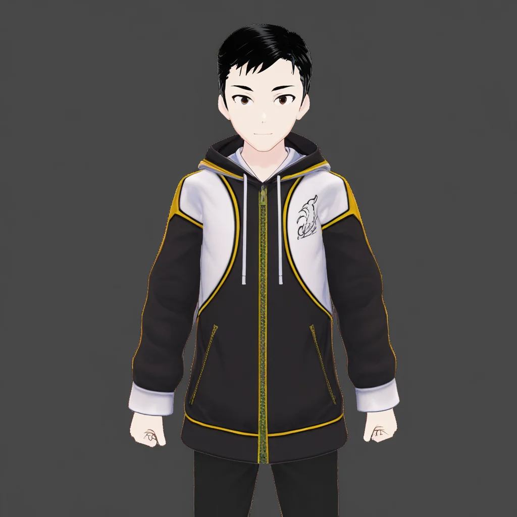 harmard, black hair, short hair, brown eyes, 1boy, solo, solo focus, jacket, black pants