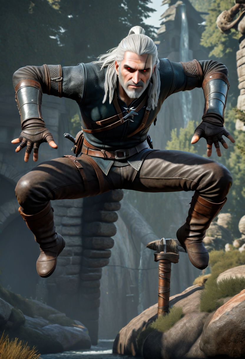 geralt of rivia henjump <lora:_sdxl-henjump:1>