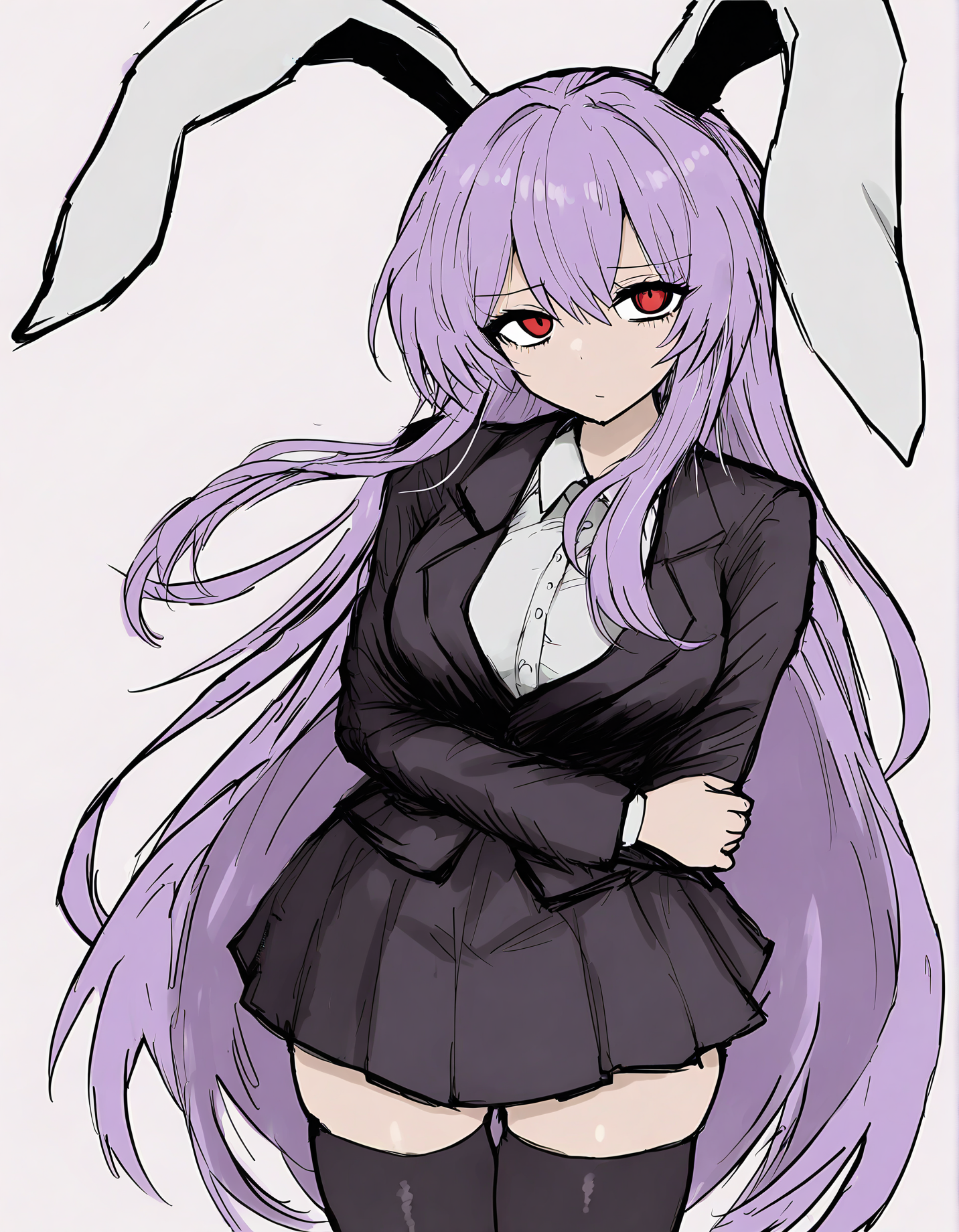 sushi yuusha toro, 1girl, reisen udongein inaba, cowboy shot, thighhighs,
very awa, masterpiece, best quality, year 2024, newest, highres, absurdres, <lora:black-souls-style-noobai-10-vpred:1>