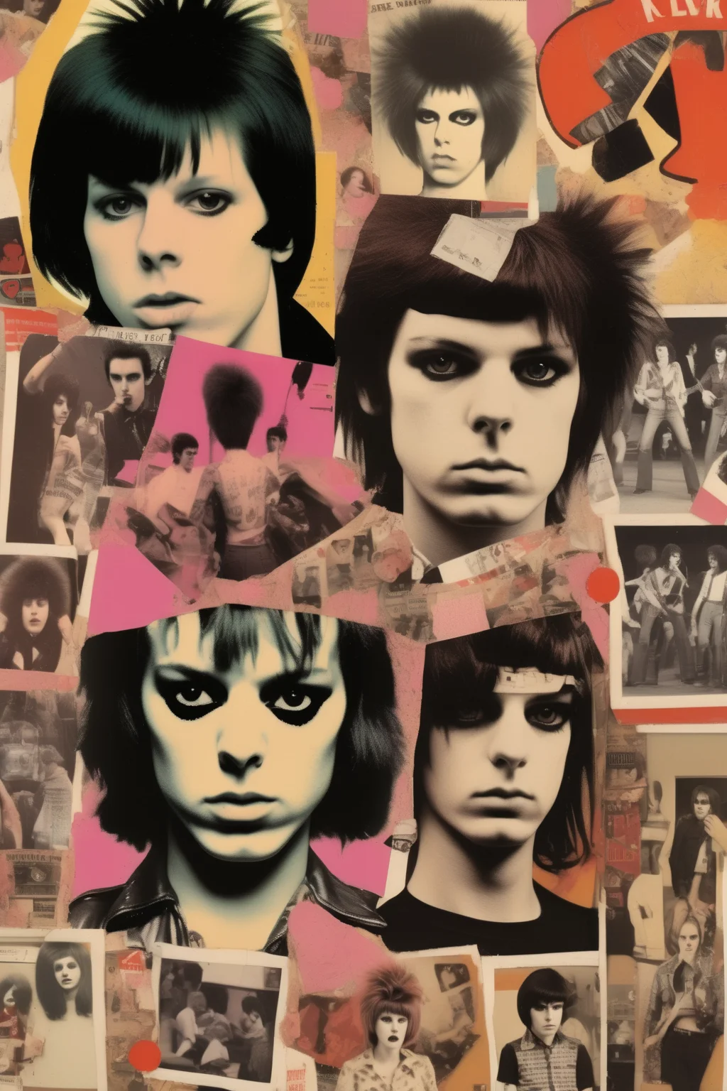 <lora:Punk Collage:1>Punk Collage - a montage of imagery representing 1970s punk music scene