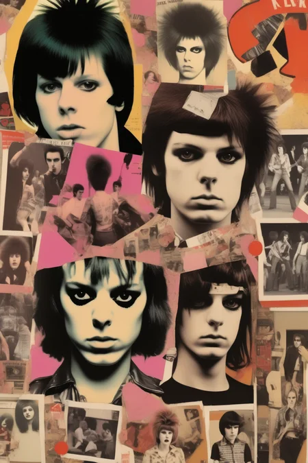 <lora:Punk Collage:1>Punk Collage - a montage of imagery representing 1970s punk music scene