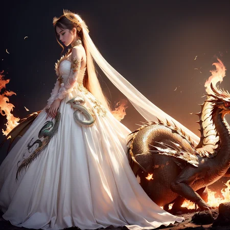 (masterpiece), (best quality), (super delicate), (illustration), (extremely delicate and beautiful), (dynamic angle), white and black highlights, (legendary Dragon queen:1.3),(complex details) ,golden eyes, green pupils, delicate face,messy floating hair, messy hair, focus, perfect hands, (fantasy wind),handsome shape,((((The flames burning behind the young woman)))), (the battlefield behind the young woman:1.2), (((Bloody))),long hair:1.2,hair stick:1.2,bun:1.2,full body:1.2,dragon horn:1.2,(((flowing))),nhjy, a white dress with a peacock on it<lora:nhjy-10:0.5>