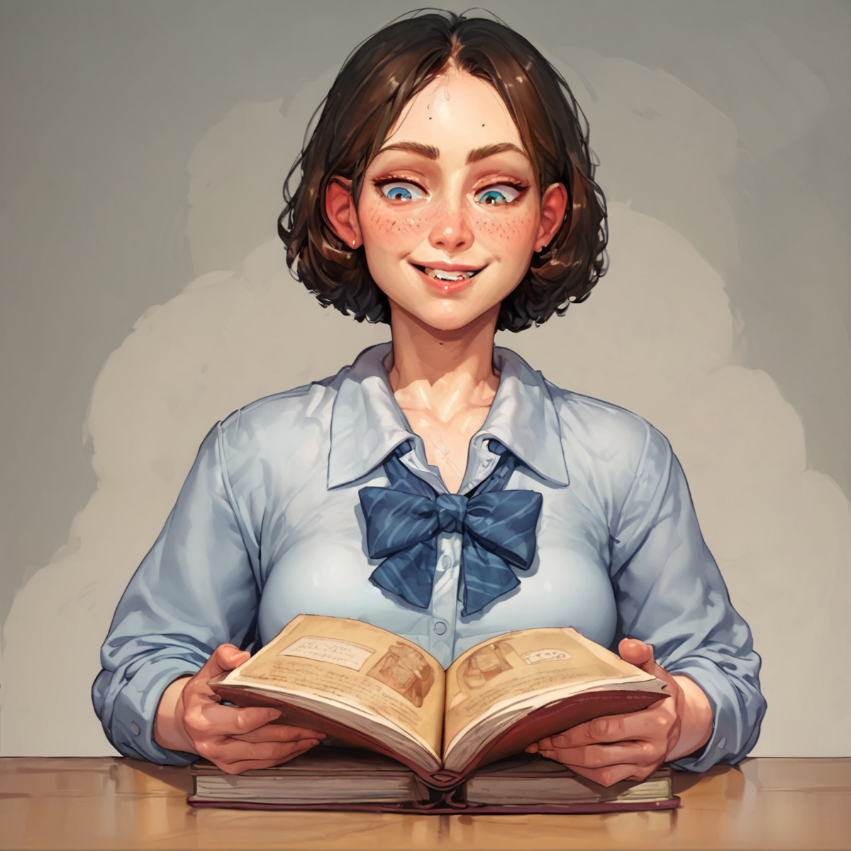 ttalespny, random skinny girls sit and read book smiling, looking at book, wearing short, <lora:Taffy_Tales_PNY:1>, score_9, score_8_up, score_7_up, score_6_up, score_5_up, score_4_up, score_9, score_8_up, score_7_up, score_6_up, score_5_up, score_4_up,