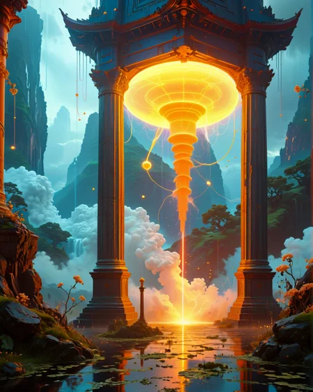 James Jean: (surreal patterns), (flowing geometry), (ethereal melancholy), (gold-leaf accents),Photon entanglement dusk linking parallel cities, Spring pollen drones pollinating quantum gardens Ley line crossroads with mana geysers under Encryption rain scrambling sensor inputs conditions, illuminated by Cyberspace traceries glowing in neural interfaces, beneath Cumulus congestus with tesla coil discharges where rust-priests worshipping in acid rain temples,
<lora:extremely_detailed:0.55> extremely detailed,
<lora:Flux-XL_Scenery:0.15> flux-scenery,
<lora:add-detail-xl:0.45>,
<lora:DetailMaximizer:0.65>,
<lora:MidjourneyV6.1:0.6> midjourneyv6.1,
<lora:Dream Scenery XL:0.55> Dream Scenery,
detailxl