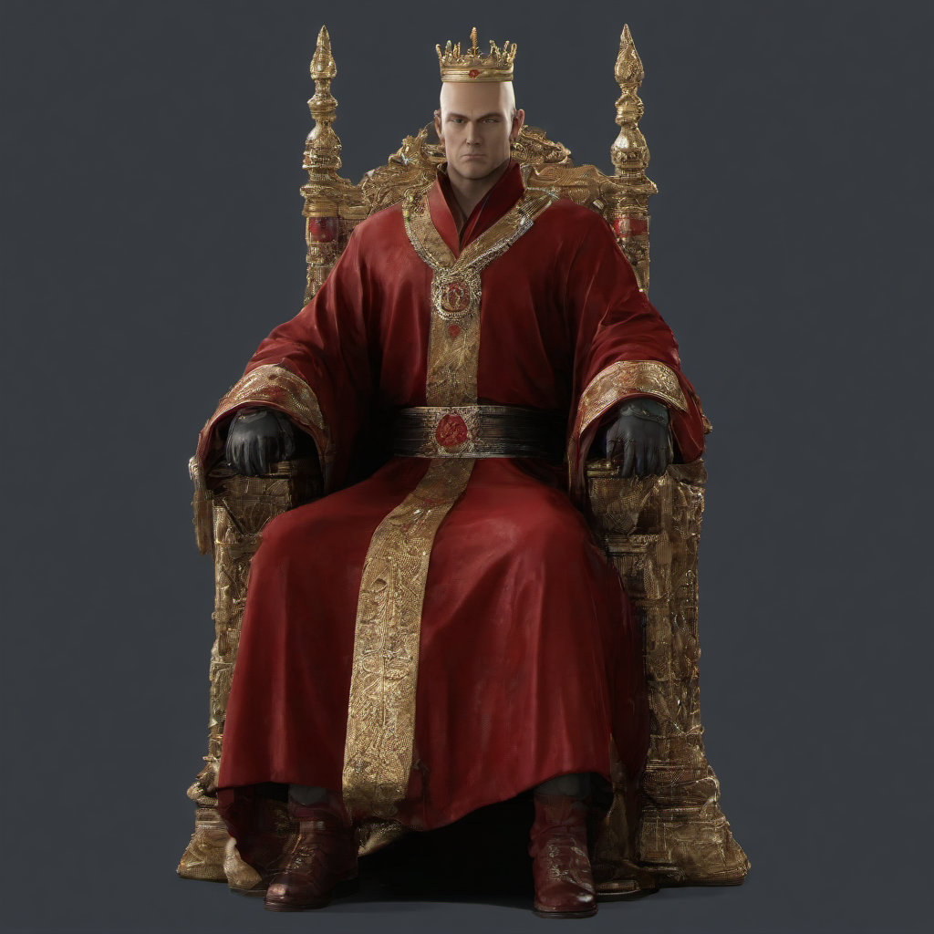 masterpiece,high quality,
 <lora:PE_Hitman47:0.8>  PEHitman,
royal robe,crown,sitting on throne