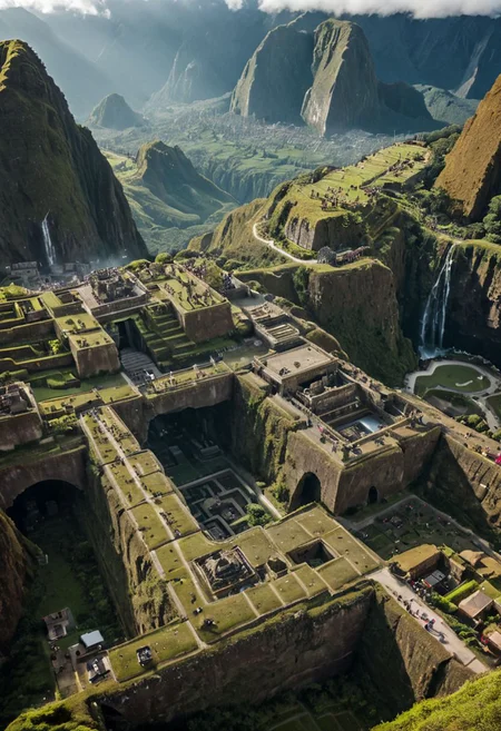 (pastel neon niji colors, terraforming mecha-Pyramid Like drdnght machine hovering above planet earth 20000 bc:1.55), 
(atmospheric haze, Film grain, cinematic film still, highly detailed, high budget, cinemascope, moody, epic, OverallDetail, gorgeous, 2000s vintage RAW photo, photorealistic, candid camera, color graded cinematic, eye catchlights, atmospheric lighting, skin pores, imperfections, natural, shallow dof:1.4),
(Ancient megalithic civilization, Azka Lines, on Easter Island:1.1), (The colonial city of the future, in the mist-filled Grand Canyon, on an unknown Earth-like planet, 2 moon on sky, Spaceship flight connects colonies, waterfulls:1), (Machu Picchu, a mountain settlement, incredibly spectacular:1),  (avant-garde, future, reality, science fiction, photorealistic), White limestone with black granite, fountain, waterfall, landmark, square, path, narrow street, (Large Files, Ultra Realistic, 8K, 16k, FHD, HD, VFX, Perfect, Photography, composition, Architecture Sales Photography, Architecture Competition, Ultra High Resolution, Cinematography, High Resolution Image:1), (dramatic lighting, direct sunlight, ray tracing, clear shadow:1), (real landscape:1), (blurred background:1.0), (urban background, more_details) ,
extremely detailed, industrialbuilding, drdnght machine, spstation, mayamaze, caveruinsAerial