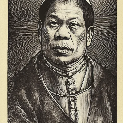 rodrigo duterte as pope, portrait shot, durer-style