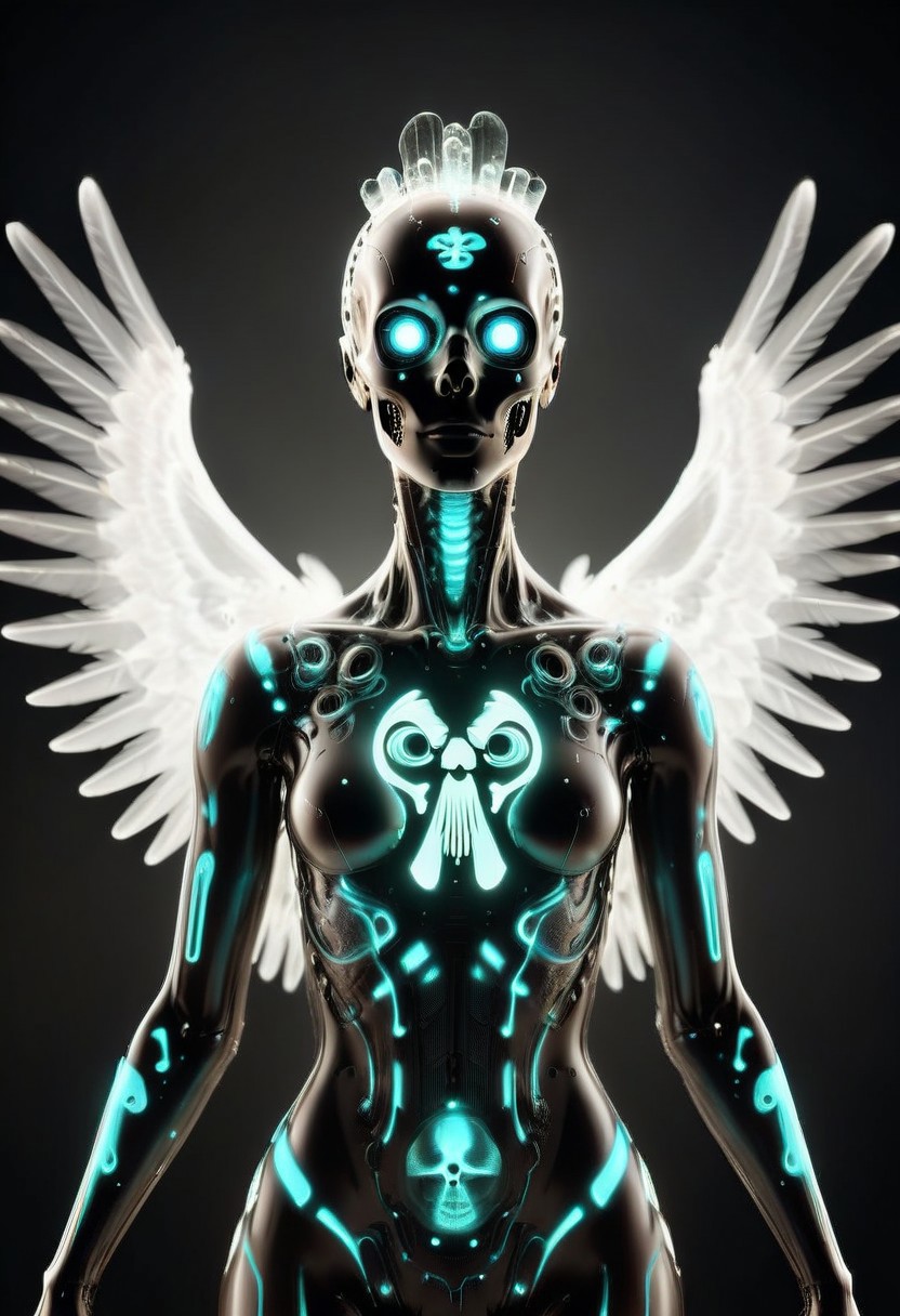 silhouette style, cinematic film still of the silhouette of a beautiful bioluminescent black swan with a crystal skull instead of it's head (cry5t415ku11)
with colourful wings, staring at the camera,  with glowing hazardous eyes, very detailed, haze lighting, 4k uhd masterpiece, blackmetal style, xerox, black and white, blackmetal style, xerox, black and white, nuclearhazard, blackmetal style, xerox, black and white, nuclearhazard,Bioluminescent, glowing, radiant