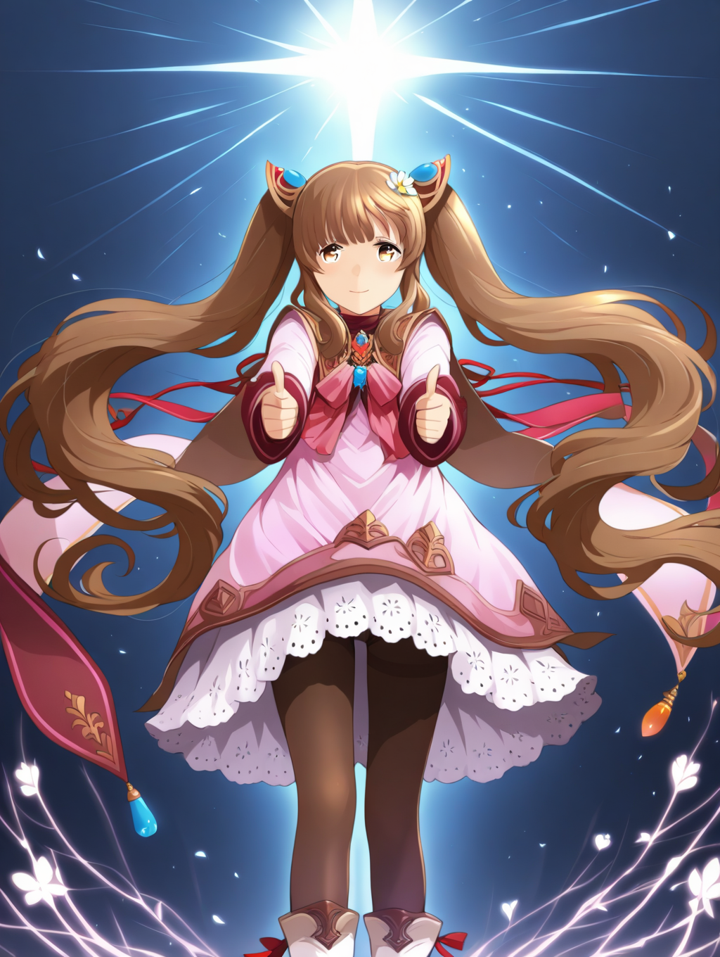perfect quality,best quality,absolutely eye-catching,ambient occlusion,raytracing BREAK
1girl,<lora:rimuru rinnka IL v1.1:1>,rinnka,brown hair,twintails,hair ornament,pink dress,long sleeves,ribbon,lace trim,pantyhose,boots,front view,, straight-on,upper_body,leaning_on_object,finger_gun,arm_grab,gravure_pose,