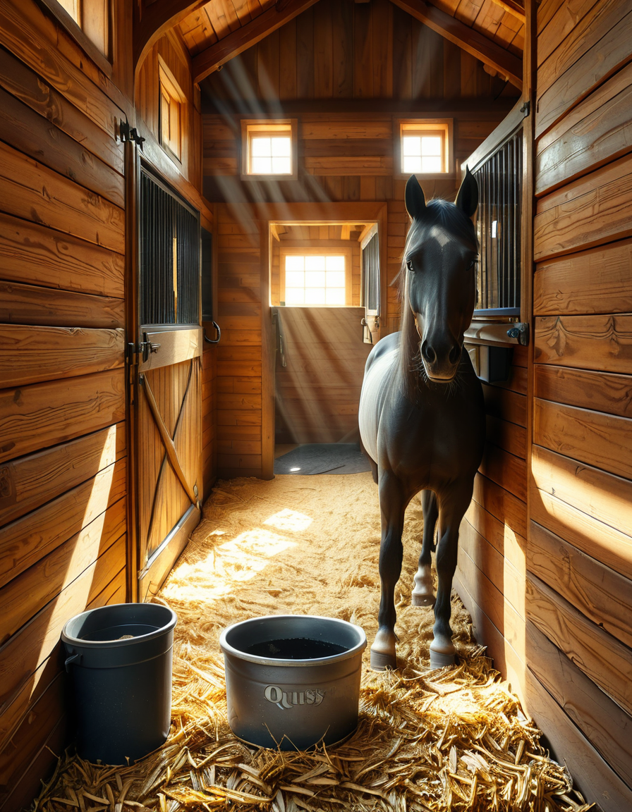 looking at viewer,A woman,straight long black hair,  standing inside a rustic horse stall,h0rs3 st4ll, wearing a dusty and slightly worn denim work overall. She has a focused expression on her face.The light filtering in through the wooden slats of the barn creates a warm, golden glow, highlighting small specks of dust floating in the air. In the background, the stall walls are made of aged wooden planks, and a horseâs head can be faintly seen peeking through the open top of the adjacent stall. The atmosphere is earthy and authentic, emphasizing rural farm life. The style is realistic with high attention to detail, natural lighting, and a cozy, slightly nostalgic tone.<lora:SDXLFaeTastic2400:0.4> <lora:extremely_detailed:0.4> extremely detailed, <lora:h0rs3_st4ll:1>, Masterpiece,best quality,hi res,8k,hi res,8k,award winning,(sharp focus, intricate, highly detailed),