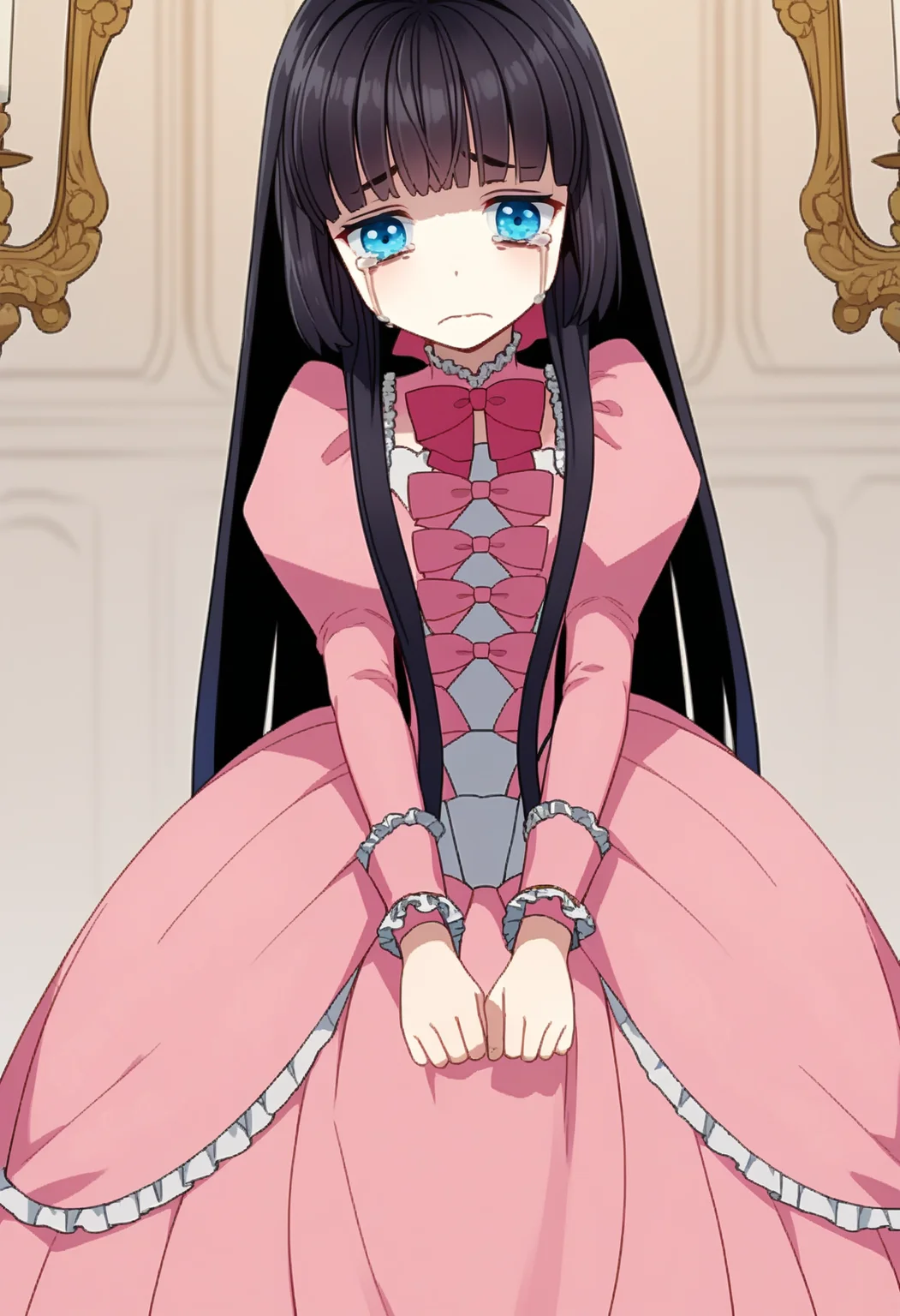 score_9, score_8_up, score_7_up, source_anime, ,
BREAK
1girl, solo,
<lora:shiAbiDaughtV1:1>,
shiabidaughdef, vnstyle,
black hair, blue eyes, long hair, blunt bangs, hime cut,
frilled dress, pink bow, pink dress, long sleeves, puffy sleeves, juliet sleeves,
frills,
looking at viewer, sad, crying, frown,
