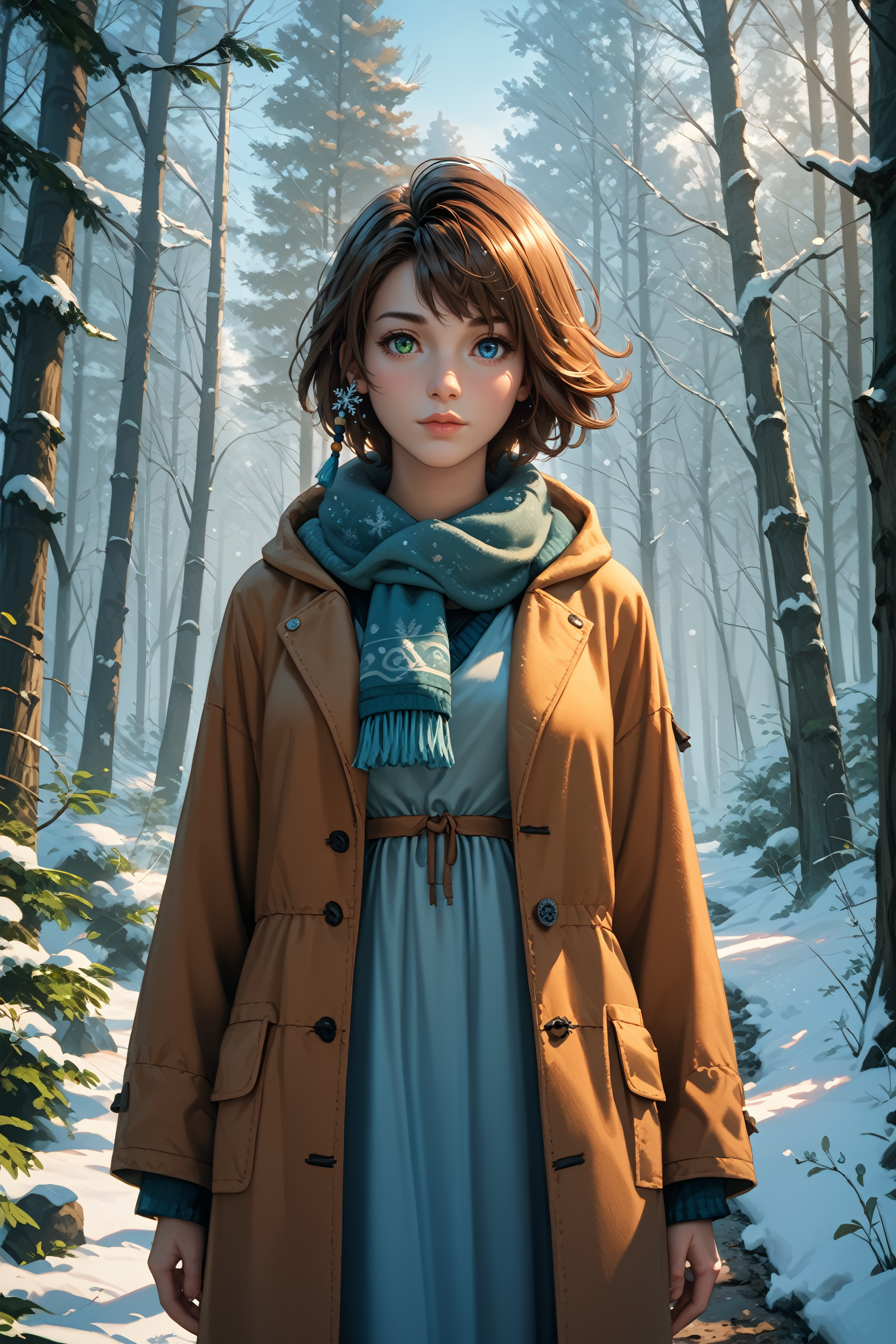 score_9, score_8_up, score_7_up, score_6_up
<lora:FFYuna:0.8>
FFYuna, 1girl, brown hair, short hair, blue eyes, green eyes, heterochromia, looking at viewer, snowy forest environment, late morning environment, serene theme, snowflakes gently falling, standing on a path through the woods, soft cool lighting