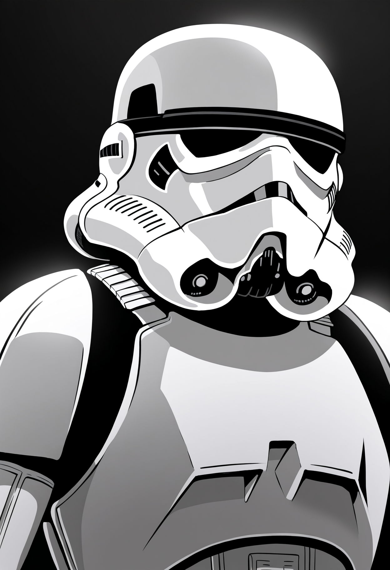 best quality, amazing quality, very aesthetic, absurdres,
1boy, stormtrooper, armor, helmet,
upper body, monochrome, greyscale, sketch, black background  <lora:StormtrooperNoobXL_byKonan:1>