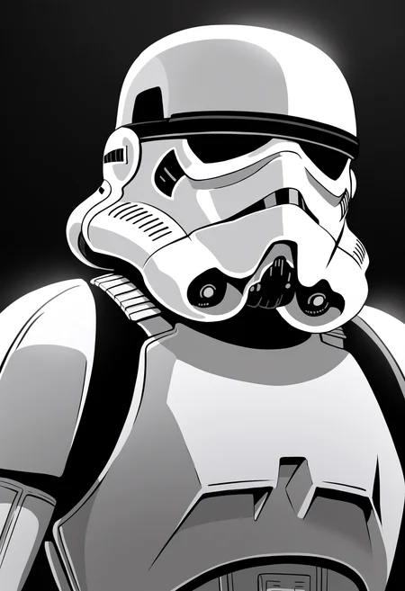best quality, amazing quality, very aesthetic, absurdres,
1boy, stormtrooper, armor, helmet,
upper body, monochrome, greyscale, sketch, black background <lora:StormtrooperNoobXL_byKonan:1>