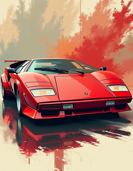 in the style of a 1985 Lamborghini Countach create a masterpiece print in the iconic architectural syntax of design legends zaha hadid & Tadao Ando