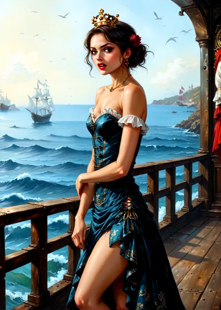 score_9, score_8, score_7, sea, deck of a pirate frigate, painfully screaming suffering slavic princess in torn white luxury dress, brown short hair, booty ass, wide hips, small breasts, crown, jewelry, centered, intricate, elegant, highly detailed, digital painting, smooth, sharp focus, soft colors, <lora:lora\EnvyFantasyArtDecoXL01.safetensors:0.65:0.65> <lora:lora\Fant5yP0ny.safetensors:0.65:0.65>