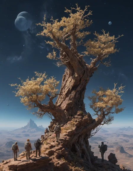 a photo of three Stardust scavengers people climbing, Fractal landscapes of recursive micro-worlds, <lora:add-detail-xl:2> <lora:xl:0.8>